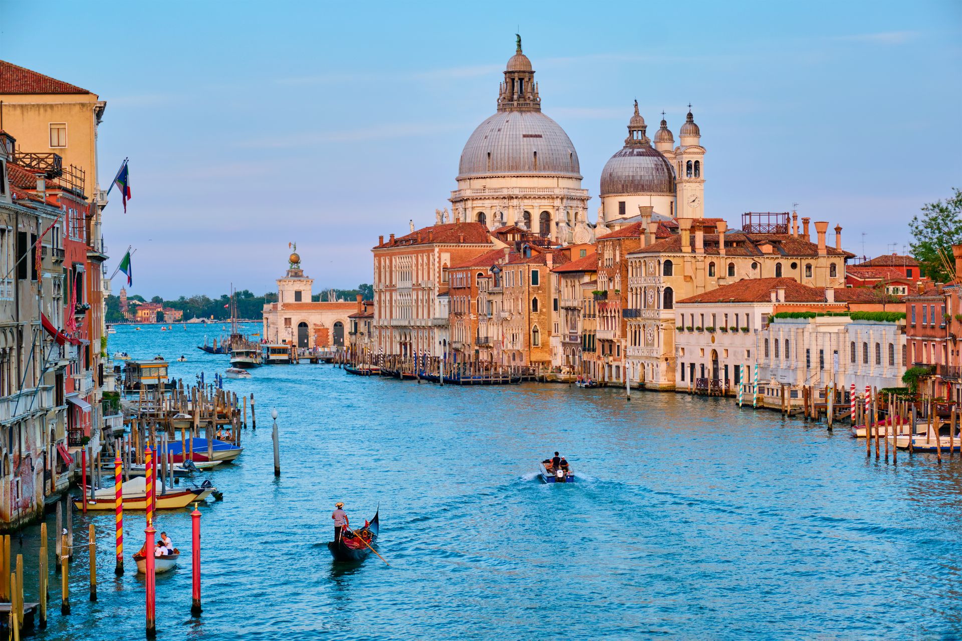 Panorama of Venice Grand Canal and Santa Maria della Salute church on sunset