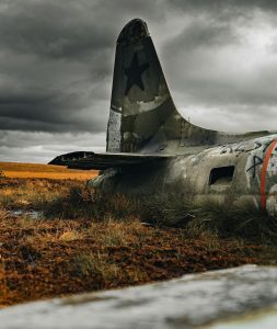 aircraft wreckage on a field