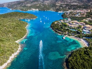 sunlit bay on tropical sea coast